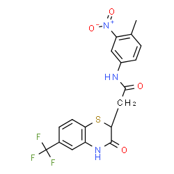 ChemSpider 2D Image | N-(4-Methyl-3-nitrophenyl)-2-[(2S)-3-oxo-6-(trifluoromethyl)-3,4-dihydro-2H-1,4-benzothiazin-2-yl]acetamide | C18H14F3N3O4S