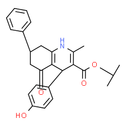 ChemSpider 2D Image | Isopropyl (4S,7R)-4-(4-hydroxyphenyl)-2-methyl-5-oxo-7-phenyl-1,4,5,6,7,8-hexahydro-3-quinolinecarboxylate | C26H27NO4
