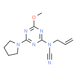 ChemSpider 2D Image | Allyl[4-methoxy-6-(1-pyrrolidinyl)-1,3,5-triazin-2-yl]cyanamide | C12H16N6O