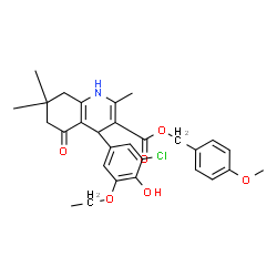 ChemSpider 2D Image | 4-Methoxybenzyl (4R)-4-(3-chloro-5-ethoxy-4-hydroxyphenyl)-2,7,7-trimethyl-5-oxo-1,4,5,6,7,8-hexahydro-3-quinolinecarboxylate | C29H32ClNO6