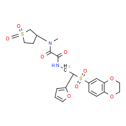 ChemSpider 2D Image | N'-[(2S)-2-(2,3-Dihydro-1,4-benzodioxin-6-ylsulfonyl)-2-(2-furyl)ethyl]-N-[(3S)-1,1-dioxidotetrahydro-3-thiophenyl]-N-methylethanediamide | C21H24N2O9S2