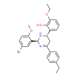 ChemSpider 2D Image | 2-[(2S,4S)-2-(5-Bromo-2-methoxyphenyl)-6-(4-ethylphenyl)-2,3,4,5-tetrahydro-4-pyrimidinyl]-6-ethoxyphenol | C27H29BrN2O3