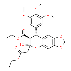 ChemSpider 2D Image | Ethyl (6S,7S,8R)-6-(2-ethoxy-2-oxoethyl)-6-hydroxy-8-(3,4,5-trimethoxyphenyl)-7,8-dihydro-6H-[1,3]dioxolo[4,5-g]chromene-7-carboxylate | C26H30O11