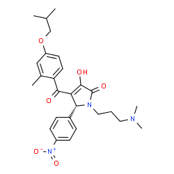 ChemSpider 2D Image | (5R)-1-[3-(Dimethylamino)propyl]-3-hydroxy-4-(4-isobutoxy-2-methylbenzoyl)-5-(4-nitrophenyl)-1,5-dihydro-2H-pyrrol-2-one | C27H33N3O6