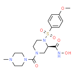 ChemSpider 2D Image | (2R)-N-Hydroxy-1-[(4-methoxyphenyl)sulfonyl]-4-[(4-methyl-1-piperazinyl)carbonyl]-2-piperazinecarboxamide | C18H27N5O6S