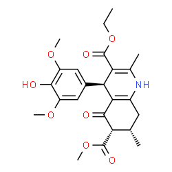 ChemSpider 2D Image | 3-Ethyl 6-methyl (4R,6S,7S)-4-(4-hydroxy-3,5-dimethoxyphenyl)-2,7-dimethyl-5-oxo-1,4,5,6,7,8-hexahydro-3,6-quinolinedicarboxylate | C24H29NO8