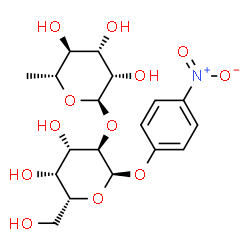ChemSpider 2D Image | 4-Nitrophenyl 2-O-(6-deoxy-alpha-D-mannopyranosyl)-alpha-D-galactopyranoside | C18H25NO12