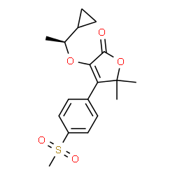 ChemSpider 2D Image | 3-[(1S)-1-Cyclopropylethoxy]-5,5-dimethyl-4-[4-(methylsulfonyl)phenyl]-2(5H)-furanone | C18H22O5S