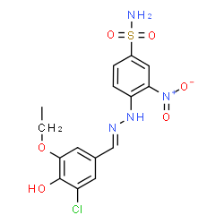 ChemSpider 2D Image | 4-[(2E)-2-(3-Chloro-5-ethoxy-4-hydroxybenzylidene)hydrazino]-3-nitrobenzenesulfonamide | C15H15ClN4O6S