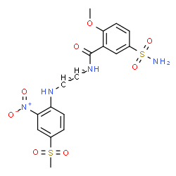 ChemSpider 2D Image | 2-Methoxy-N-(2-{[4-(methylsulfonyl)-2-nitrophenyl]amino}ethyl)-5-sulfamoylbenzamide | C17H20N4O8S2