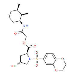 ChemSpider 2D Image | 2-{[(1S,2R,3R)-2,3-Dimethylcyclohexyl]amino}-2-oxoethyl (4R)-1-(2,3-dihydro-1,4-benzodioxin-6-ylsulfonyl)-4-hydroxy-L-prolinate | C23H32N2O8S