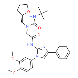 ChemSpider 2D Image | N-[1-(3,4-Dimethoxyphenyl)-4-phenyl-1H-imidazol-2-yl]-N~2~-[(2-methyl-2-propanyl)carbamoyl]-N~2~-[(2R)-tetrahydro-2-furanylmethyl]glycinamide | C29H37N5O5