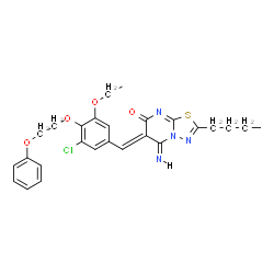ChemSpider 2D Image | (5Z,6Z)-2-Butyl-6-[3-chloro-5-ethoxy-4-(2-phenoxyethoxy)benzylidene]-5-imino-5,6-dihydro-7H-[1,3,4]thiadiazolo[3,2-a]pyrimidin-7-one | C26H27ClN4O4S