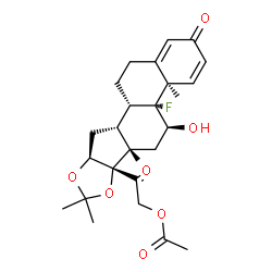 ChemSpider 2D Image | 2-[(4aR,4bR,5S,6aS,6bS,9aS,10aR,10bS)-4b-Fluoro-5-hydroxy-4a,6a,8,8-tetramethyl-2-oxo-2,4a,4b,5,6,6a,9a,10,10a,10b,11,12-dodecahydro-6bH-naphtho[2',1':4,5]indeno[1,2-d][1,3]dioxol-6b-yl]-2-oxoethyl ac
etate | C26H33FO7
