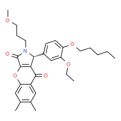 ChemSpider 2D Image | (1R)-1-[3-Ethoxy-4-(pentyloxy)phenyl]-2-(3-methoxypropyl)-6,7-dimethyl-1,2-dihydrochromeno[2,3-c]pyrrole-3,9-dione | C30H37NO6
