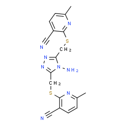 ChemSpider 2D Image | 2,2'-[(4-Amino-4H-1,2,4-triazole-3,5-diyl)bis(methylenesulfanediyl)]bis(6-methylnicotinonitrile) | C18H16N8S2