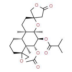 ChemSpider 2D Image | (3S,4a'R,5'S,6'R,6a'S,7'R,10a'R,10b'R)-6'-Acetoxy-4a',6a',10b'-trimethyl-5-oxododecahydro-2'H-dispiro[furan-3,3'-benzo[f]chromene-7',2''-oxiran]-5'-yl 2-methylpropanoate | C26H38O8