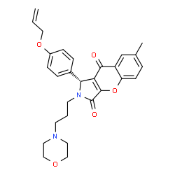ChemSpider 2D Image | (1R)-1-[4-(Allyloxy)phenyl]-7-methyl-2-[3-(4-morpholinyl)propyl]-1,2-dihydrochromeno[2,3-c]pyrrole-3,9-dione | C28H30N2O5