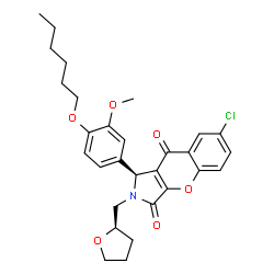 ChemSpider 2D Image | (1S)-7-Chloro-1-[4-(hexyloxy)-3-methoxyphenyl]-2-[(2R)-tetrahydro-2-furanylmethyl]-1,2-dihydrochromeno[2,3-c]pyrrole-3,9-dione | C29H32ClNO6