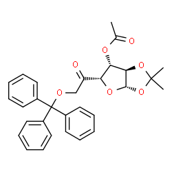 ChemSpider 2D Image | 3-O-Acetyl-1,2-O-isopropylidene-6-O-trityl-beta-D-xylo-hexofuranos-5-ulose | C30H30O7