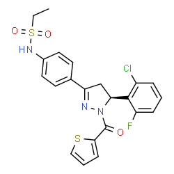 ChemSpider 2D Image | N-{4-[(5S)-5-(2-Chloro-6-fluorophenyl)-1-(2-thienylcarbonyl)-4,5-dihydro-1H-pyrazol-3-yl]phenyl}ethanesulfonamide | C22H19ClFN3O3S2