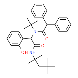 ChemSpider 2D Image | N-{(1S)-1-(2-Hydroxyphenyl)-2-oxo-2-[(2,4,4-trimethyl-2-pentanyl)amino]ethyl}-N-(2-methyl-2-propanyl)-2,2-diphenylacetamide | C34H44N2O3