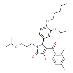 ChemSpider 2D Image | (1S)-1-[3-Ethoxy-4-(pentyloxy)phenyl]-2-(3-isopropoxypropyl)-6,8-dimethyl-1,2-dihydrochromeno[2,3-c]pyrrole-3,9-dione | C32H41NO6