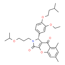 ChemSpider 2D Image | (1R)-1-[3-Ethoxy-4-(3-methylbutoxy)phenyl]-2-(3-isopropoxypropyl)-6,8-dimethyl-1,2-dihydrochromeno[2,3-c]pyrrole-3,9-dione | C32H41NO6