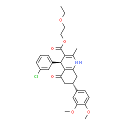 ChemSpider 2D Image | 2-Ethoxyethyl (4R,7S)-4-(3-chlorophenyl)-7-(3,4-dimethoxyphenyl)-2-methyl-5-oxo-1,4,5,6,7,8-hexahydro-3-quinolinecarboxylate | C29H32ClNO6