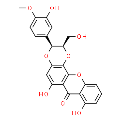 ChemSpider 2D Image | (2R,3S)-6,8-Dihydroxy-3-(3-hydroxy-4-methoxyphenyl)-2-(hydroxymethyl)-2,3-dihydro-7H-[1,4]dioxino[2,3-c]xanthen-7-one | C23H18O9