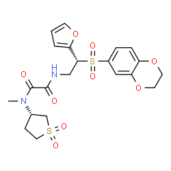 ChemSpider 2D Image | N'-[(2R)-2-(2,3-Dihydro-1,4-benzodioxin-6-ylsulfonyl)-2-(2-furyl)ethyl]-N-[(3S)-1,1-dioxidotetrahydro-3-thiophenyl]-N-methylethanediamide | C21H24N2O9S2