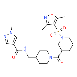 ChemSpider 2D Image | N-{[1-({(3S)-1-[(3,5-Dimethyl-1,2-oxazol-4-yl)sulfonyl]-3-piperidinyl}carbonyl)-4-piperidinyl]methyl}-1-methyl-1H-pyrazole-4-carboxamide | C22H32N6O5S