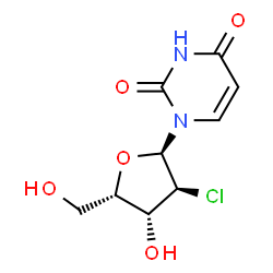 ChemSpider 2D Image | 1-(2-Chloro-2-deoxy-alpha-L-xylofuranosyl)-2,4(1H,3H)-pyrimidinedione | C9H11ClN2O5