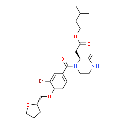 ChemSpider 2D Image | 3-Methylbutyl [(2S)-1-{3-bromo-4-[(2S)-tetrahydro-2-furanylmethoxy]benzoyl}-3-oxo-2-piperazinyl]acetate | C23H31BrN2O6