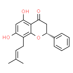 ChemSpider 2D Image | (2R)-5,7-Dihydroxy-8-(3-methyl-2-buten-1-yl)-2-phenyl-2,3-dihydro-4H-chromen-4-one | C20H20O4