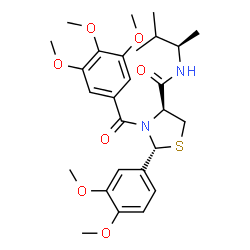 ChemSpider 2D Image | (2R,4S)-2-(3,4-Dimethoxyphenyl)-N-[(2R)-3-methyl-2-butanyl]-3-(3,4,5-trimethoxybenzoyl)-1,3-thiazolidine-4-carboxamide | C27H36N2O7S