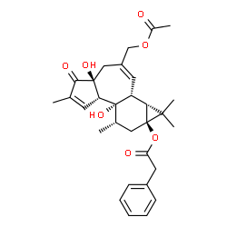 ChemSpider 2D Image | (1aR,1bR,4aS,7aS,7bS,8S,9aS)-3-(Acetoxymethyl)-4a,7b-dihydroxy-1,1,6,8-tetramethyl-5-oxo-1,1a,1b,4,4a,5,7a,7b,8,9-decahydro-9aH-cyclopropa[3,4]benzo[1,2-e]azulen-9a-yl phenylacetate | C30H36O7