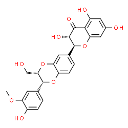 ChemSpider 2D Image | (2S,3S)-3,5,7-Trihydroxy-2-[(2R,3S)-2-(4-hydroxy-3-methoxyphenyl)-3-(hydroxymethyl)-2,3-dihydro-1,4-benzodioxin-6-yl]-2,3-dihydro-4H-chromen-4-one | C25H22O10
