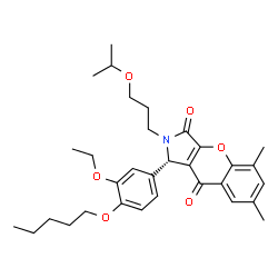 ChemSpider 2D Image | (1S)-1-[3-Ethoxy-4-(pentyloxy)phenyl]-2-(3-isopropoxypropyl)-5,7-dimethyl-1,2-dihydrochromeno[2,3-c]pyrrole-3,9-dione | C32H41NO6