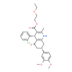 ChemSpider 2D Image | 2-Ethoxyethyl (4S,7S)-4-(2-chlorophenyl)-7-(3,4-dimethoxyphenyl)-2-methyl-5-oxo-1,4,5,6,7,8-hexahydro-3-quinolinecarboxylate | C29H32ClNO6