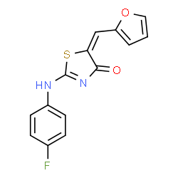 ChemSpider 2D Image | (5E)-2-[(4-Fluorophenyl)amino]-5-(2-furylmethylene)-1,3-thiazol-4(5H)-one | C14H9FN2O2S