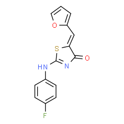 ChemSpider 2D Image | (5Z)-2-[(4-Fluorophenyl)amino]-5-(2-furylmethylene)-1,3-thiazol-4(5H)-one | C14H9FN2O2S