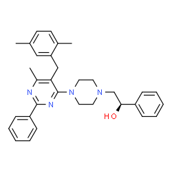 ChemSpider 2D Image | (1R)-2-{4-[5-(2,5-Dimethylbenzyl)-6-methyl-2-phenyl-4-pyrimidinyl]-1-piperazinyl}-1-phenylethanol | C32H36N4O