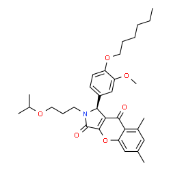 ChemSpider 2D Image | (1S)-1-[4-(Hexyloxy)-3-methoxyphenyl]-2-(3-isopropoxypropyl)-6,8-dimethyl-1,2-dihydrochromeno[2,3-c]pyrrole-3,9-dione | C32H41NO6