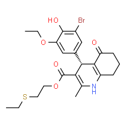 ChemSpider 2D Image | 2-(Ethylsulfanyl)ethyl (4R)-4-(3-bromo-5-ethoxy-4-hydroxyphenyl)-2-methyl-5-oxo-1,4,5,6,7,8-hexahydro-3-quinolinecarboxylate | C23H28BrNO5S