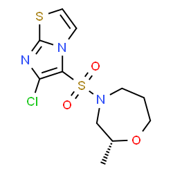 ChemSpider 2D Image | 6-Chloro-5-{[(2R)-2-methyl-1,4-oxazepan-4-yl]sulfonyl}imidazo[2,1-b][1,3]thiazole | C11H14ClN3O3S2
