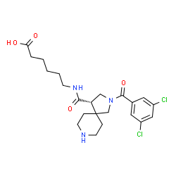 ChemSpider 2D Image | 6-({[(4S)-2-(3,5-Dichlorobenzoyl)-2,8-diazaspiro[4.5]dec-4-yl]carbonyl}amino)hexanoic acid | C22H29Cl2N3O4