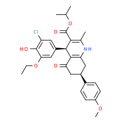 ChemSpider 2D Image | Isopropyl (4R,7R)-4-(3-chloro-5-ethoxy-4-hydroxyphenyl)-7-(4-methoxyphenyl)-2-methyl-5-oxo-1,4,5,6,7,8-hexahydro-3-quinolinecarboxylate | C29H32ClNO6