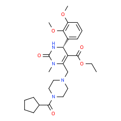 ChemSpider 2D Image | Ethyl (4R)-6-{[4-(cyclopentylcarbonyl)-1-piperazinyl]methyl}-4-(2,3-dimethoxyphenyl)-1-methyl-2-oxo-1,2,3,4-tetrahydro-5-pyrimidinecarboxylate | C27H38N4O6