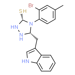 ChemSpider 2D Image | (3R,5S)-4-(2-Bromo-4-methylphenyl)-5-(1H-indol-3-ylmethyl)-1,2,4-triazolidine-3-thiol | C18H19BrN4S